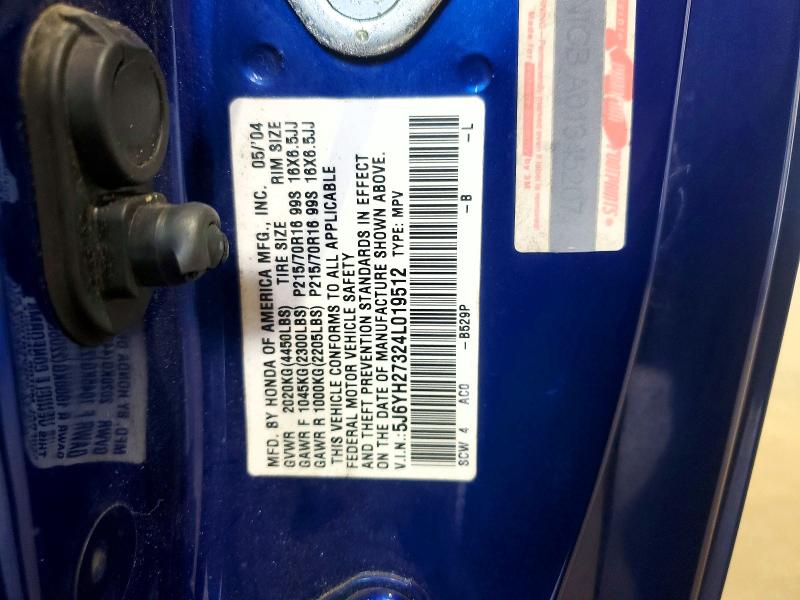57186456 :رقم المزاد ، 5J6YH27324L019512 vin ، 2004 Honda Element مزاد بيع