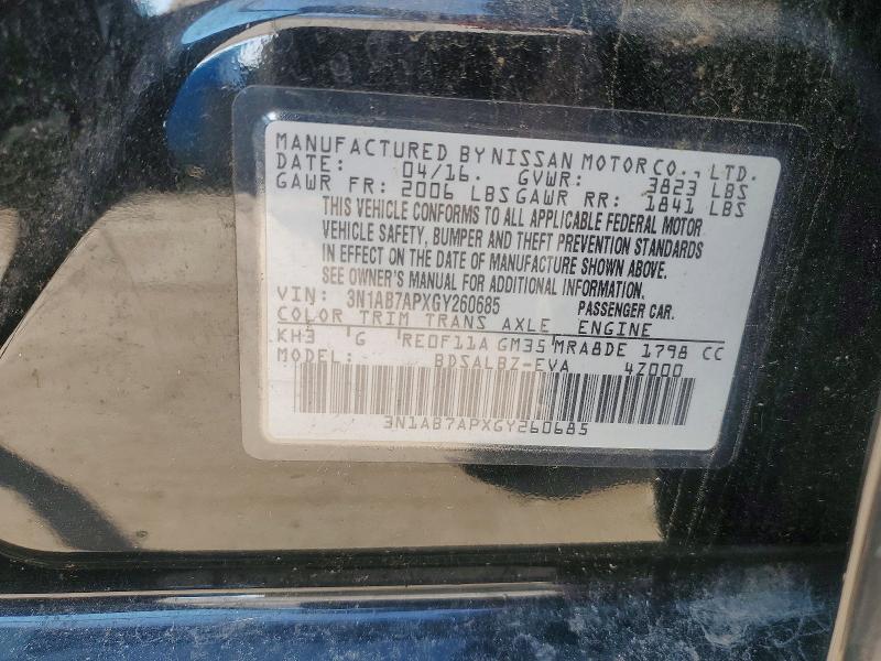 Продажа на аукционе авто 2016 Nissan Sentra, vin: 3N1AB7APXGY260685, номер лота: 57048766