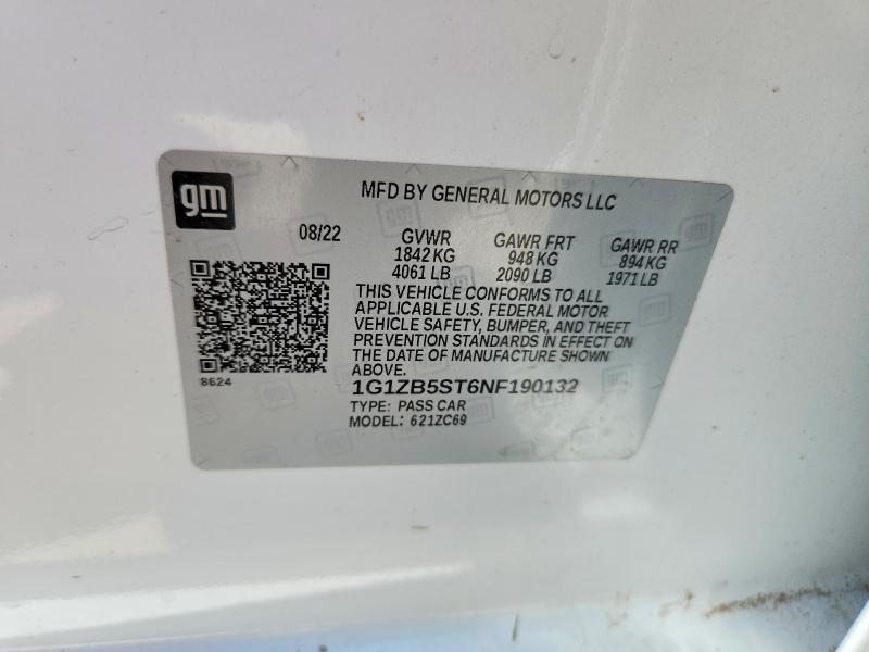 Auction sale of the 2022 Chevrolet Malibu, vin: 1G1ZB5ST6NF190132, lot number: 56710606