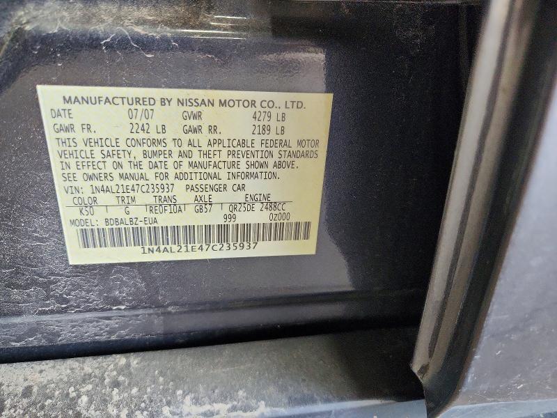 Продажа на аукционе авто 2007 Nissan Altima, vin: 1N4AL21E47C235937, номер лота: 54974666