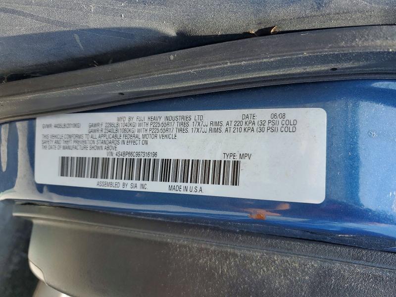 59086536 :رقم المزاد ، 4S4BP66C997316196 vin ، 2009 Subaru Outback مزاد بيع