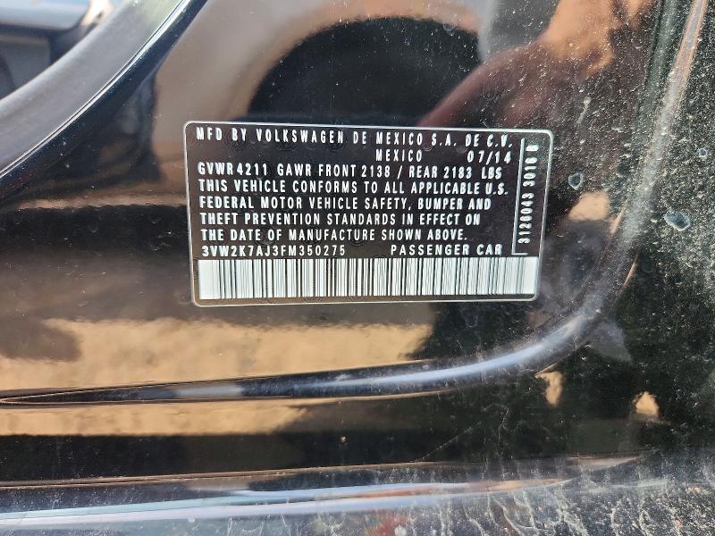 2015 Volkswagen Jetta მანქანა იყიდება აუქციონზე, vin: 3VW2K7AJ3FM350275, აუქციონის ნომერი: 55947036