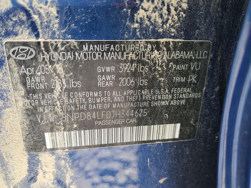 Aukcja sprzedaży 2018 Hyundai Elantra, vin: 5NPD84LF0JH344675, numer aukcji: 57914436