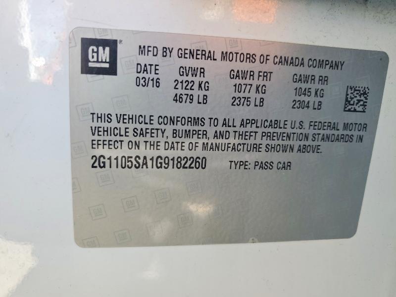 55761716 :رقم المزاد ، 2G1105SA1G9182260 vin ، 2016 Chevrolet Impala مزاد بيع