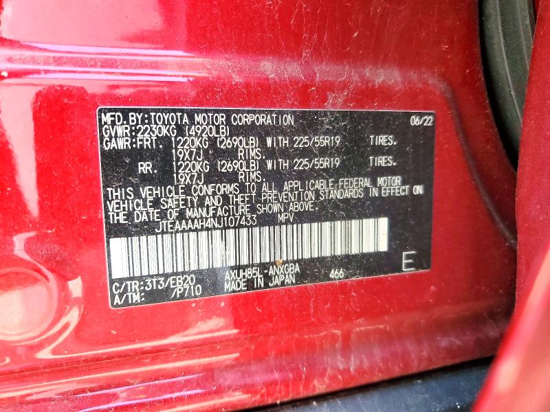 56329776 :رقم المزاد ، JTEAAAAH4NJ107433 vin ، 2022 Toyota Venza مزاد بيع