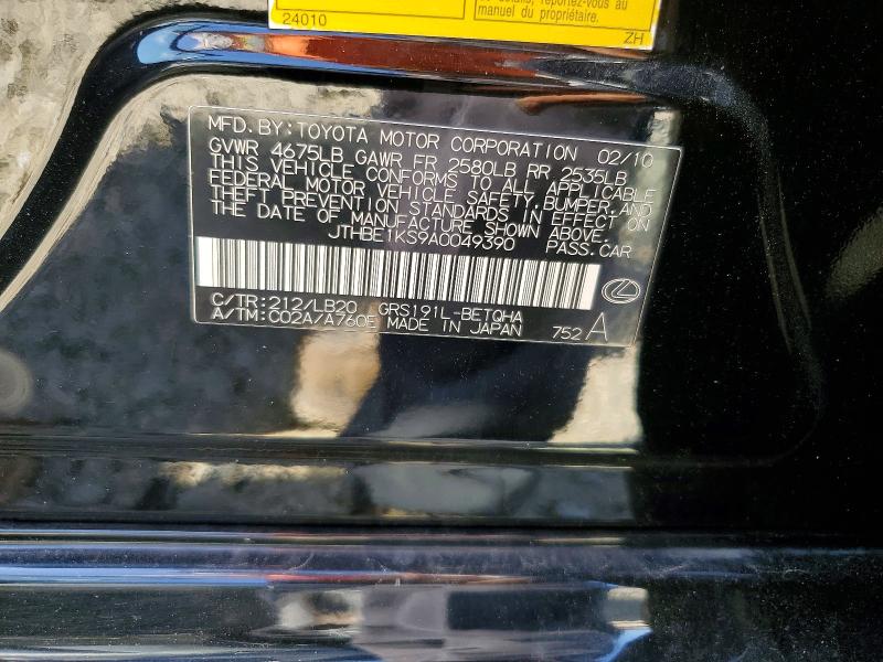 57409756 :رقم المزاد ، JTHBE1KS9A0049390 vin ، 2010 Lexus Gs مزاد بيع