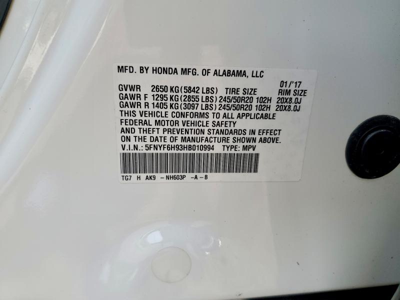 Aukcja sprzedaży 2017 Honda Pilot, vin: 5FNYF6H93HB010994, numer aukcji: 56290146