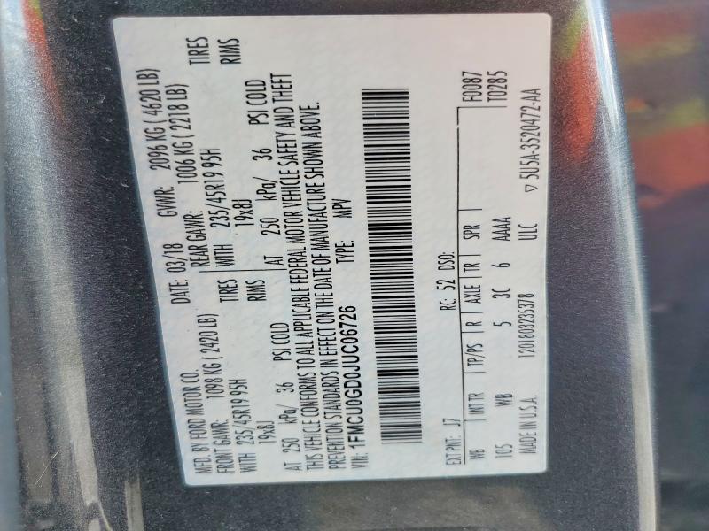 Aukcja sprzedaży 2018 Ford Escape, vin: 1FMCU0GD0JUC06726, numer aukcji: 56336076