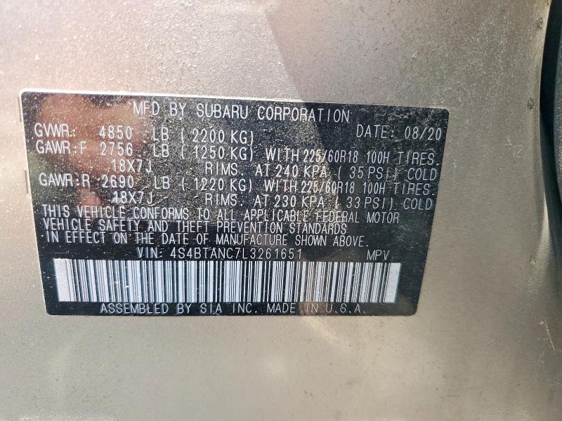 Продажа на аукционе авто 2020 Subaru Outback, vin: 4S4BTANC7L3261651, номер лота: 58506596
