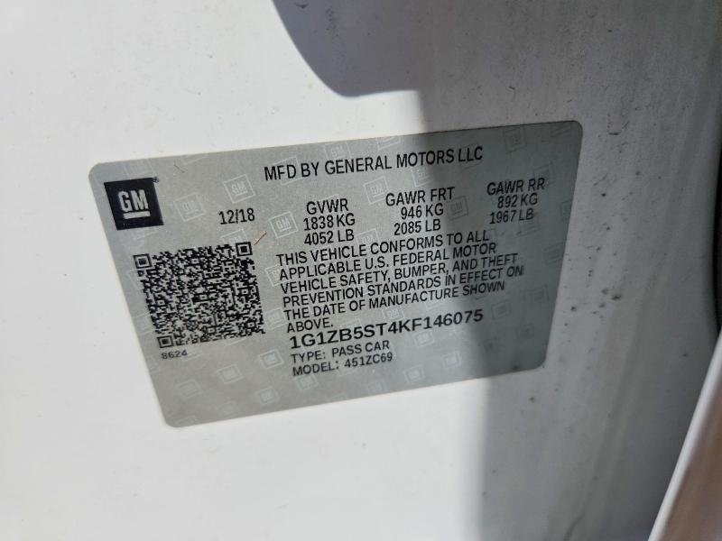 Продажа на аукционе авто 2019 Chevrolet Malibu, vin: 1G1ZB5ST4KF146075, номер лота: 55567646