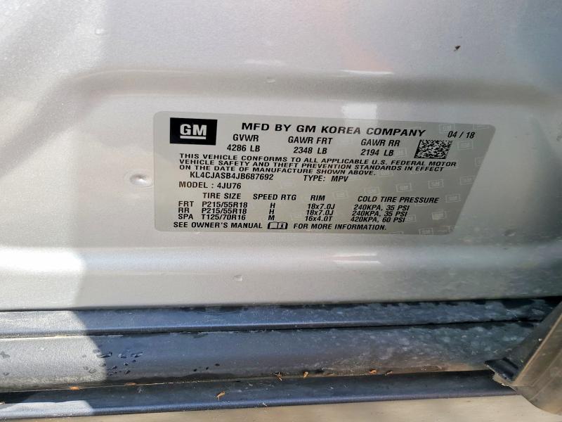 2018 Buick Encore მანქანა იყიდება აუქციონზე, vin: KL4CJASB4JB687692, აუქციონის ნომერი: 55865516