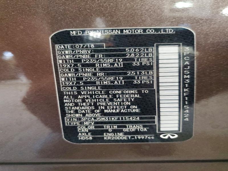 Aukcja sprzedaży 2019 Infiniti Qx50, vin: 3PCAJ5M31KF115424, numer aukcji: 59034546