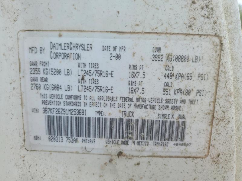 Продаж на аукціоні авто 2001 Dodge Ram 2500, vin: 3B7KF26Z91M253681, номер лоту: 56396146