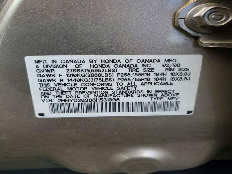58764206 :رقم المزاد ، 2HNYD28388H531305 vin ، 2008 Acura Mdx مزاد بيع