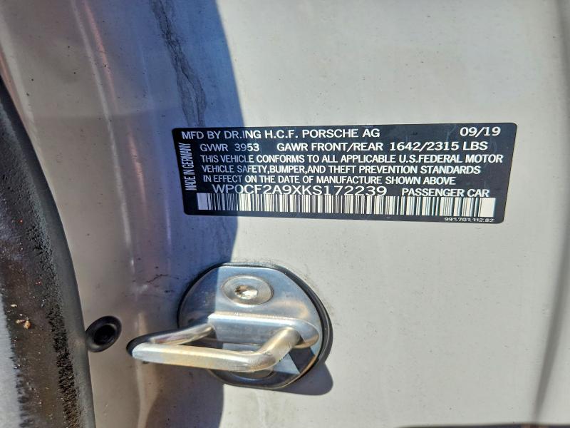 Продаж на аукціоні авто 2019 Porsche 911, vin: WP0CF2A9XKS172239, номер лоту: 58020396