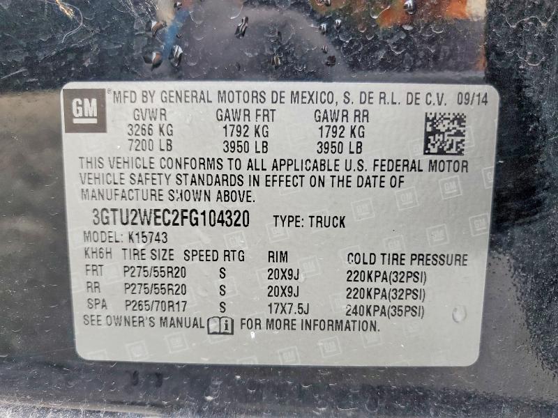 Aukcja sprzedaży 2015 Gmc Sierra, vin: 3GTU2WEC2FG104320, numer aukcji: 56518106