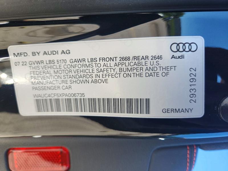 Продаж на аукціоні авто 2023 Audi S5, vin: WAUC4CF5XPA006735, номер лоту: 57952436
