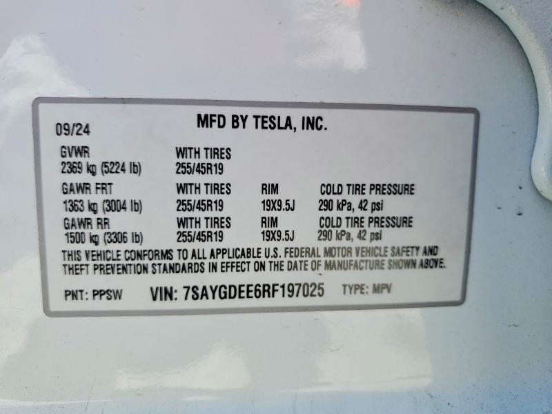 Aukcja sprzedaży 2024 Tesla Model Y, vin: 7SAYGDEE6RF197025, numer aukcji: 57257856