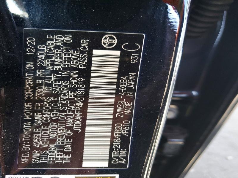 2021 Toyota Prius Prime მანქანა იყიდება აუქციონზე, vin: JTDKAMFP4M3181819, აუქციონის ნომერი: 85989705