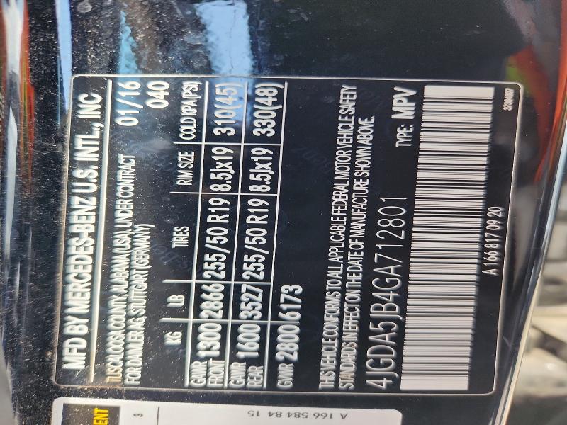 56461956 :رقم المزاد ، 4JGDA5JB4GA712801 vin ، 2016 Mercedes-benz Gle مزاد بيع