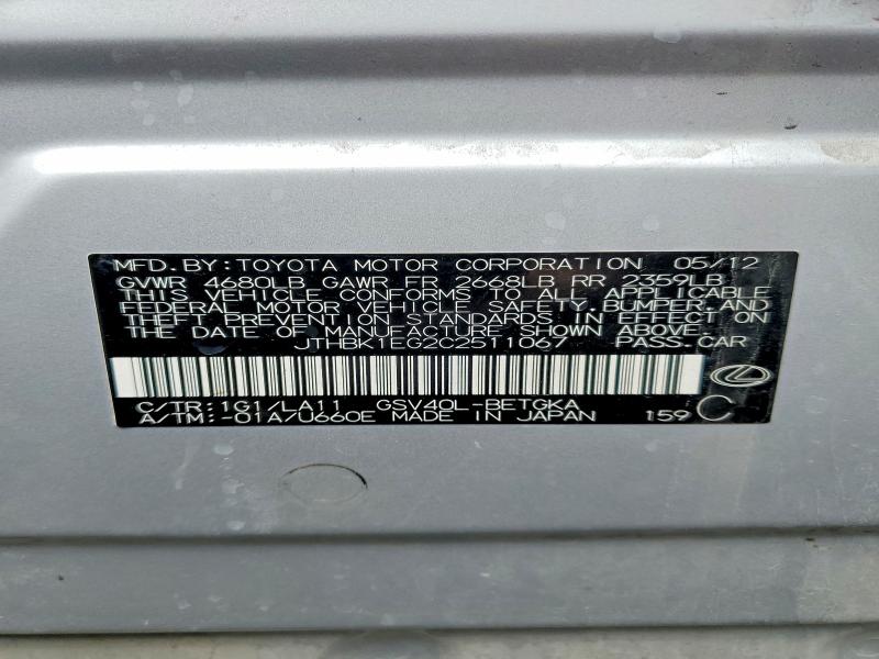 56467456 :رقم المزاد ، JTHBK1EG2C2511067 vin ، 2012 Lexus Es مزاد بيع