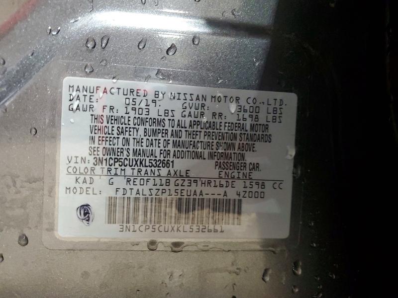 58606246 :رقم المزاد ، 3N1CP5CUXKL532661 vin ، 2019 Nissan Kicks مزاد بيع