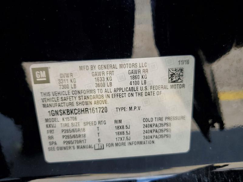 97684565 :رقم المزاد ، 1GNSKBKC8HR161720 vin ، 2017 Chevrolet Tahoe مزاد بيع