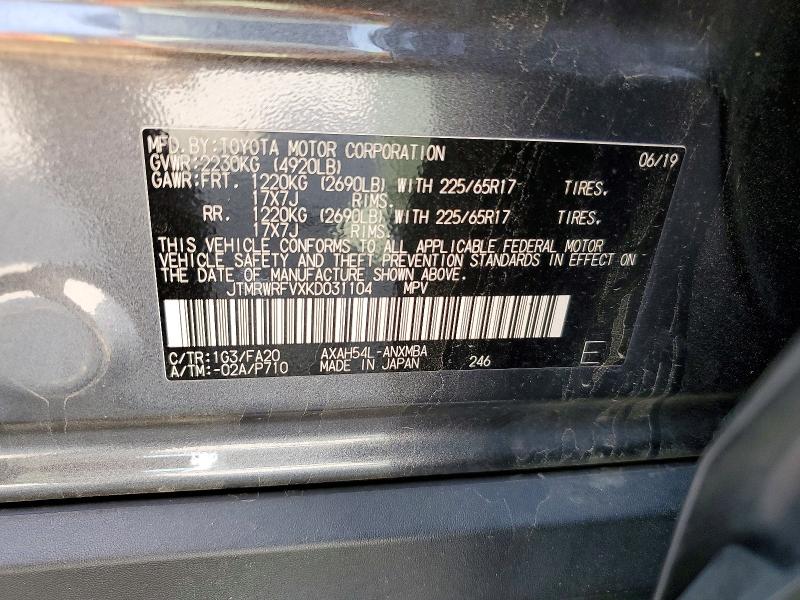 Aukcja sprzedaży 2019 Toyota Rav4 Hybrid, vin: JTMRWRFVXKD031104, numer aukcji: 58503186