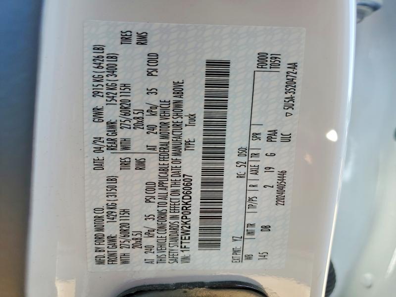 Продажа на аукционе авто 2024 Ford F150, vin: 1FTEW2KP0RKD60607, номер лота: 58751486