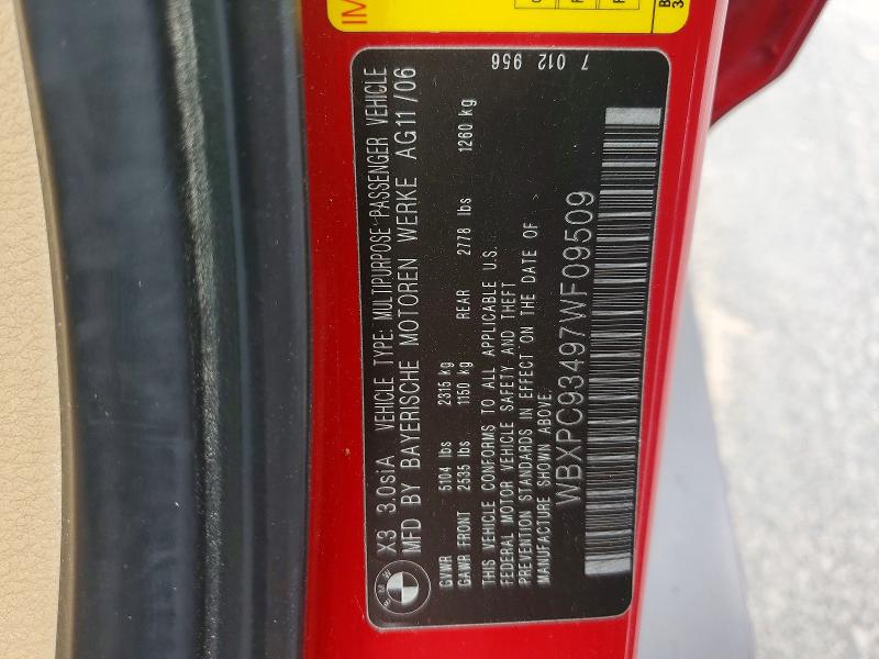 59283846 :رقم المزاد ، WBXPC93497WF09509 vin ، 2007 Bmw X3 مزاد بيع
