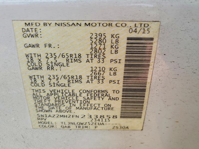 Продаж на аукціоні авто 2015 Nissan Murano, vin: 5N1AZ2MH2FN233858, номер лоту: 57521446