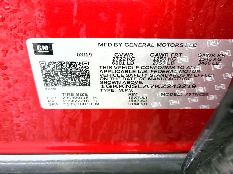 Aukcja sprzedaży 2019 Gmc Acadia, vin: 1GKKNSLA7KZ243219, numer aukcji: 57564776