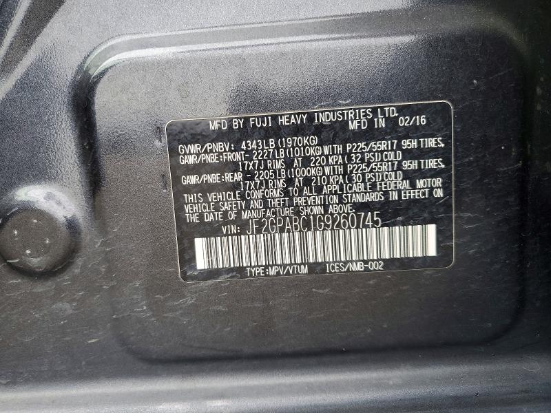 Aukcja sprzedaży 2016 Subaru Crosstrek, vin: JF2GPABC1G9260745, numer aukcji: 56647216
