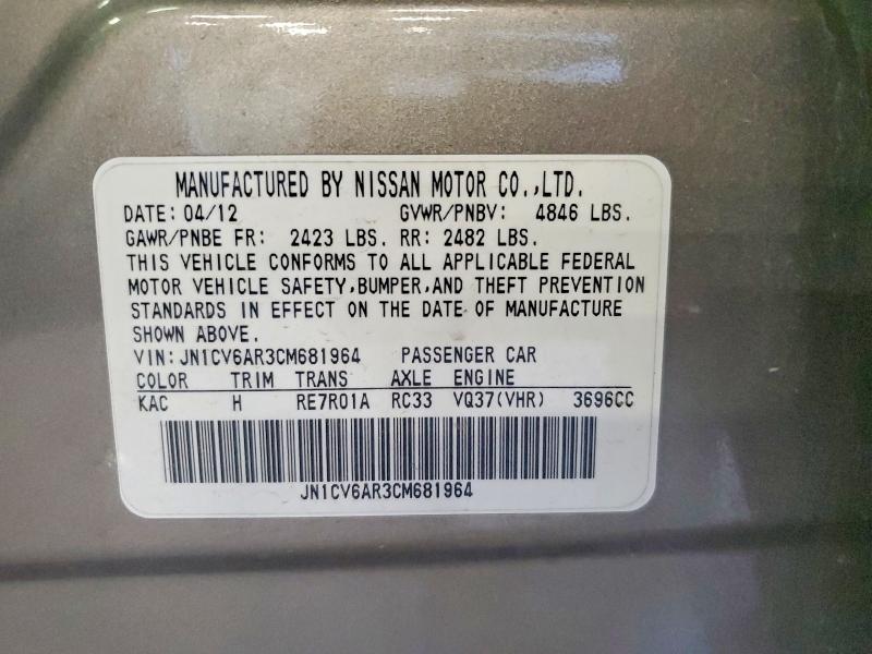 Продаж на аукціоні авто 2012 Infiniti G37 Sedan, vin: JN1CV6AR3CM681964, номер лоту: 56253426