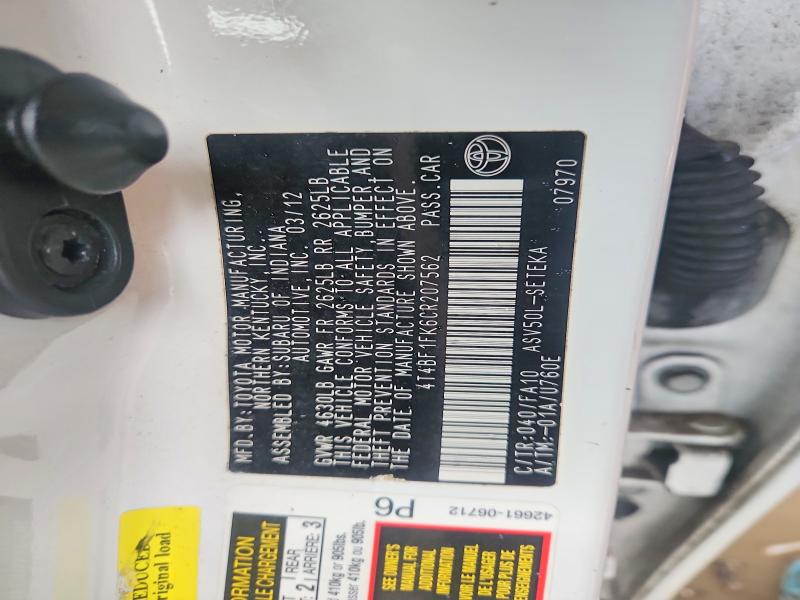 2012 Toyota Camry მანქანა იყიდება აუქციონზე, vin: 4T4BF1FK6CR207562, აუქციონის ნომერი: 57623176