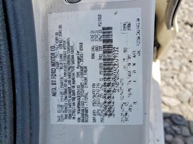 85966585 :رقم المزاد ، 3FAHP0HA5CR379132 vin ، 2012 Ford Fusion مزاد بيع