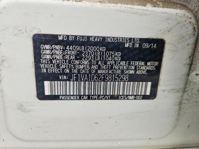 2015 Subaru Wrx მანქანა იყიდება აუქციონზე, vin: JF1VA1D62F9815298, აუქციონის ნომერი: 57837786