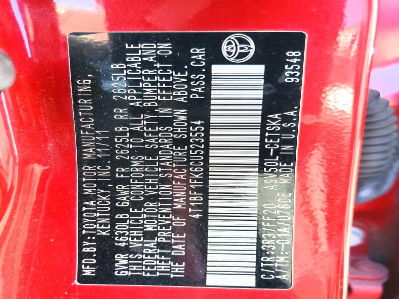 Aukcja sprzedaży 2012 Toyota Camry, vin: 4T1BF1FK6CU523554, numer aukcji: 56645956
