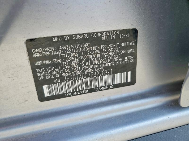 55063986 :رقم المزاد ، JF2GTABC3P8278391 vin ، 2023 Subaru Crosstrek مزاد بيع