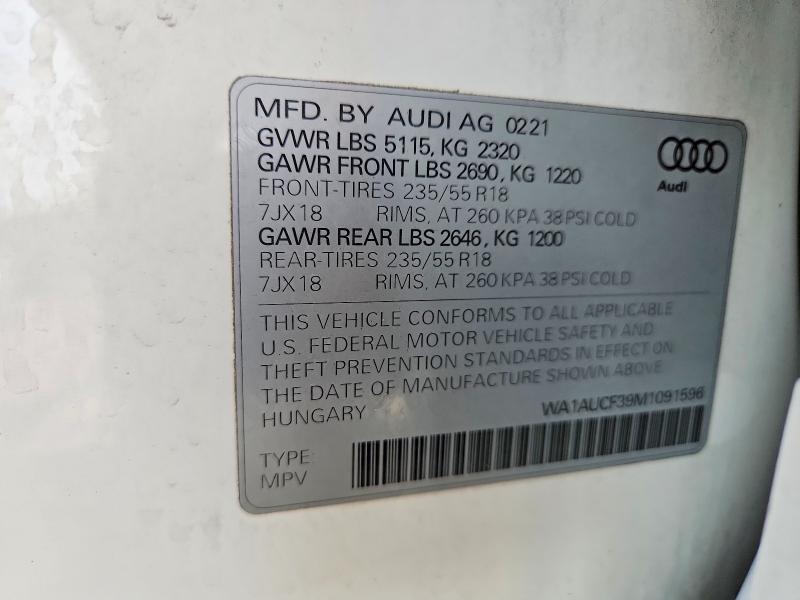 55896286 :رقم المزاد ، WA1AUCF39M1091596 vin ، 2021 Audi Q3 مزاد بيع