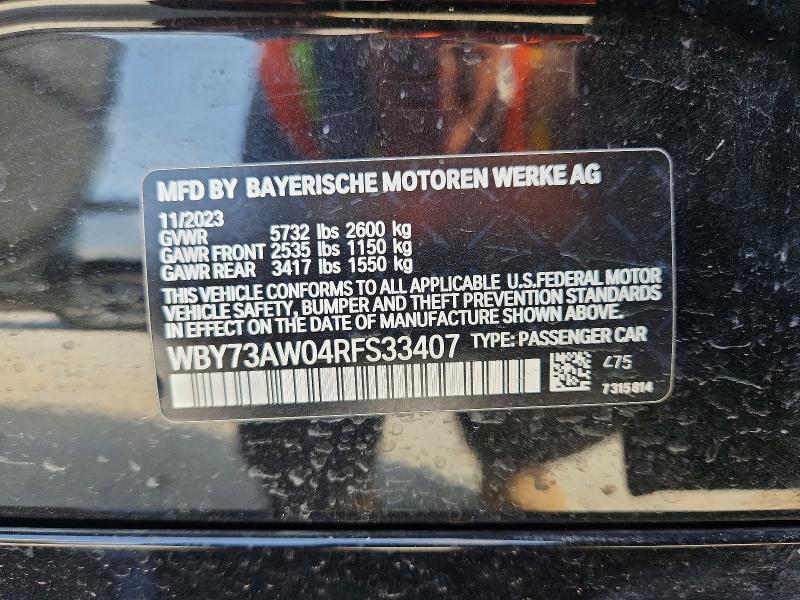 Aukcja sprzedaży 2024 Bmw I4, vin: WBY73AW04RFS33407, numer aukcji: 58893426