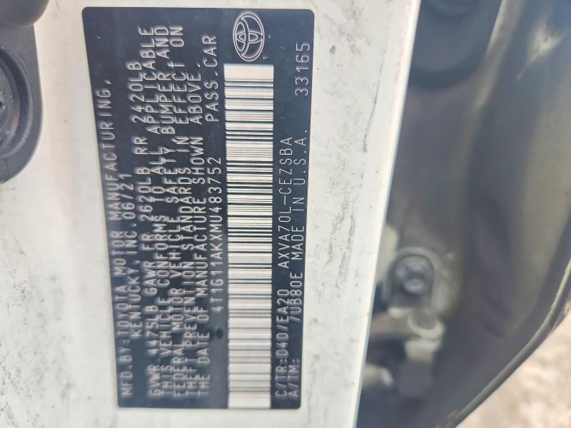 Aukcja sprzedaży 2021 Toyota Camry, vin: 4T1G11AKXMU483752, numer aukcji: 56112566