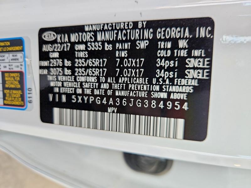 Auction sale of the 2018 Kia Sorento, vin: 5XYPG4A36JG384954, lot number: 56594466