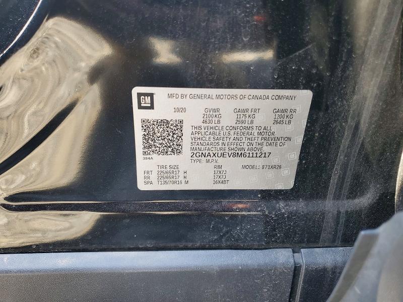 2021 Chevrolet Equinox მანქანა იყიდება აუქციონზე, vin: 2GNAXUEV8M6111217, აუქციონის ნომერი: 57681936