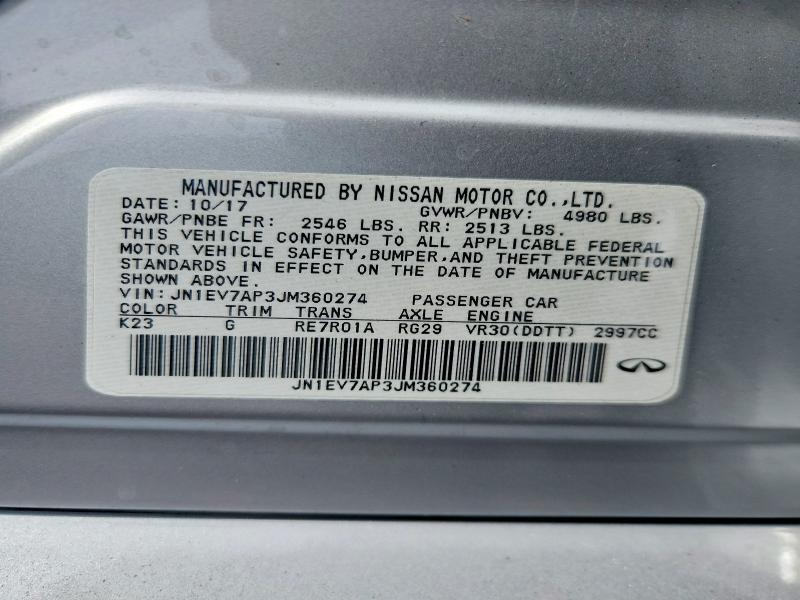 2018 Infiniti Q50 მანქანა იყიდება აუქციონზე, vin: JN1EV7AP3JM360274, აუქციონის ნომერი: 56410306