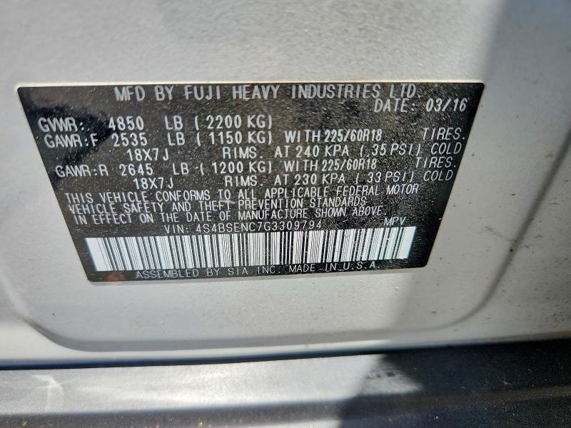 59180986 :رقم المزاد ، 4S4BSENC7G3309794 vin ، 2016 Subaru Outback مزاد بيع