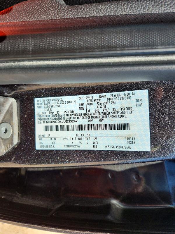 Aukcja sprzedaży 2018 Ford Escape, vin: 1FMCU9GD4JUD33242, numer aukcji: 56247906