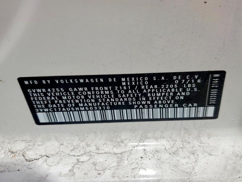 Aukcja sprzedaży 2017 Volkswagen Golf Sportwagen, vin: 3VWC17AU5HM503310, numer aukcji: 55027516