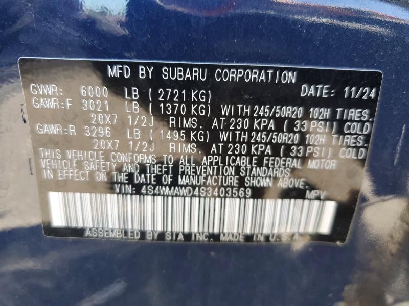 Продажа на аукционе авто 2025 Subaru Ascent, vin: 4S4WMAWD4S3403569, номер лота: 56326196
