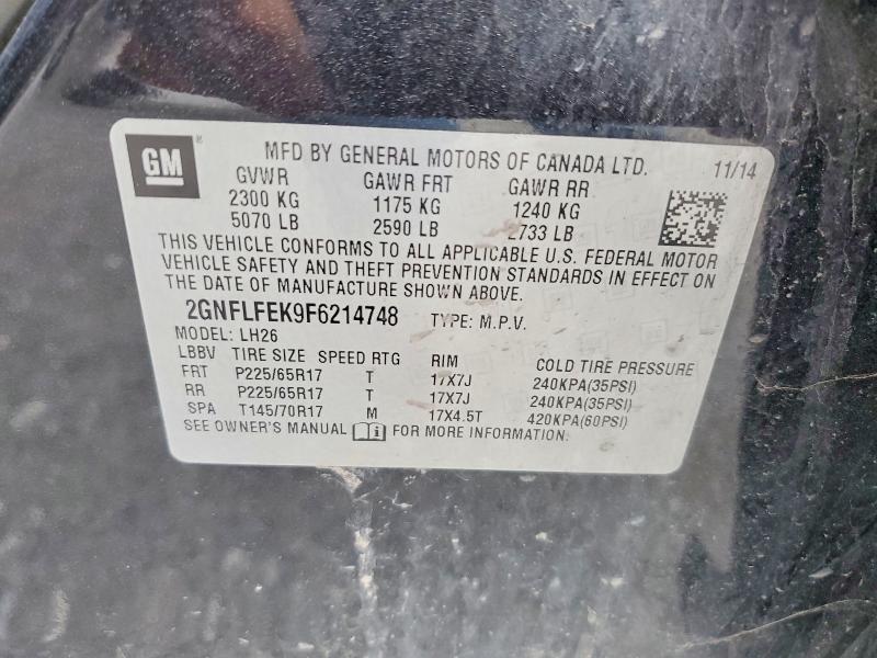 Aukcja sprzedaży 2015 Chevrolet Equinox, vin: 2GNFLFEK9F6214748, numer aukcji: 57623146